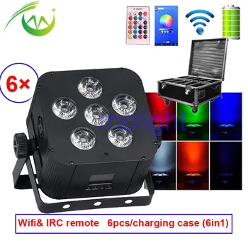 

6pcs Wireless DMX Par 6*18w RGBWA UV DJ Par Light Wifi IRC remote Control Battery Uplight LED wireless uplighting for weddings