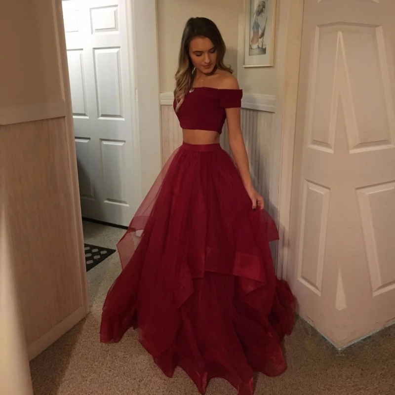 

NBP002 Custom Made Two Pieces Wine Red Prom Dresses 2019 Off the Shoulder Long Cheap Vintage Prom Gowns Pink Girls Party Dress