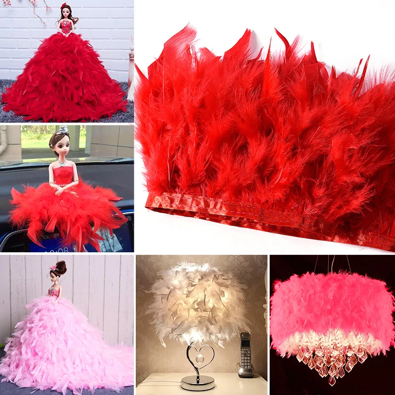 

1Meter Natural Turkey Feather Trim Fringe Feathers For Crafts Clothes Dress Chandelier Lamp Wedding Decor Ribbon Party Accessory
