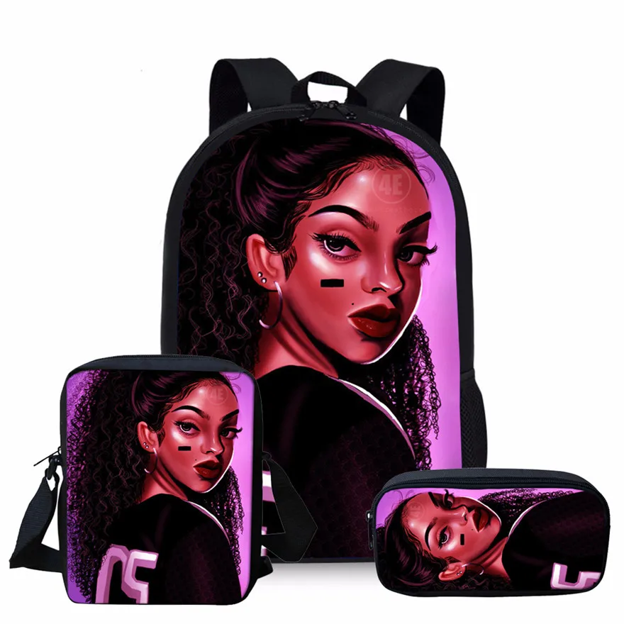 FORUDESIGNS/3 шт./компл. школьные сумки для детей черный арт в африканском стиле с принтом для девочек Школьный рюкзак Детская книга сумка сумки через плечо - Цвет: YQ3733CEK
