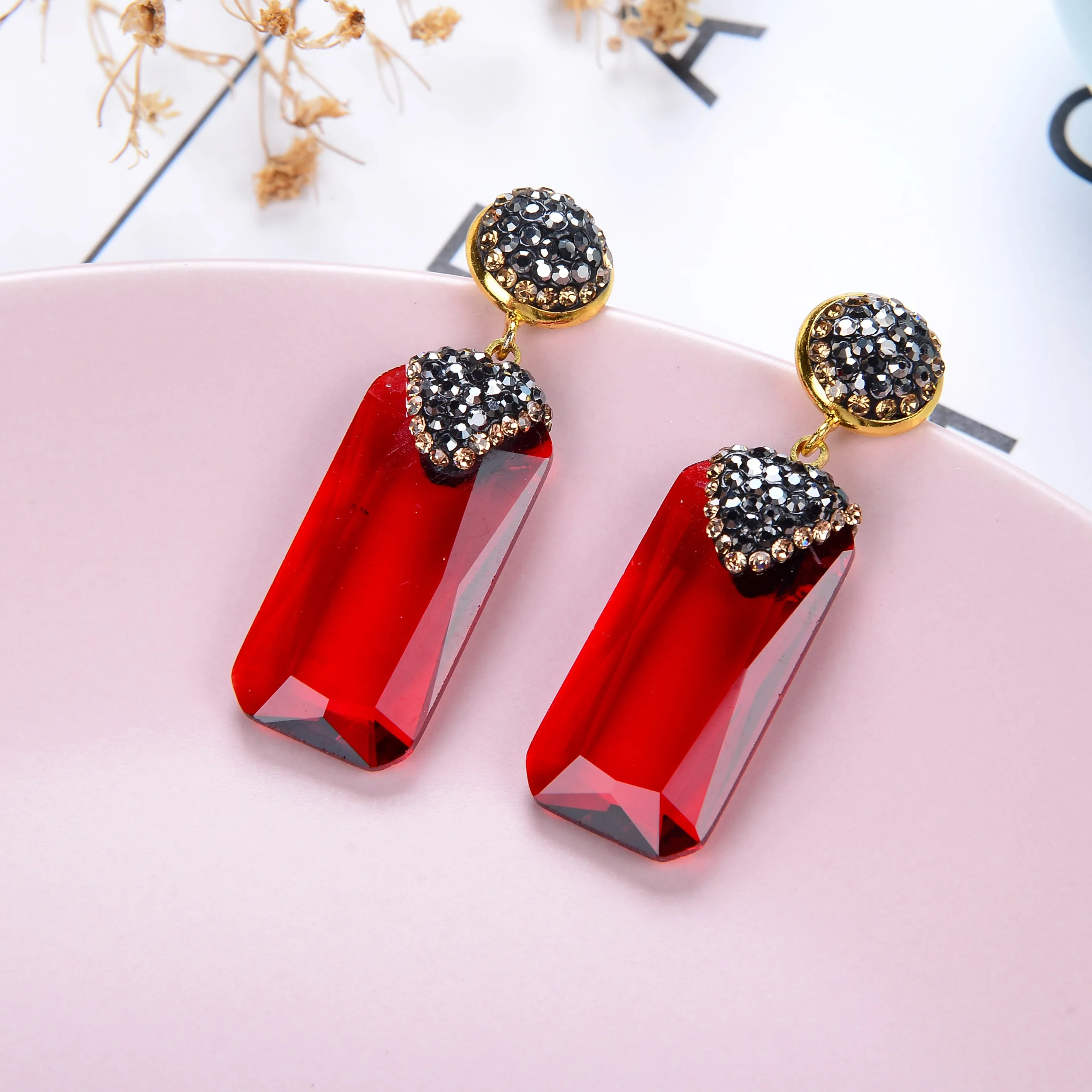 New Hot Black Rhinestone Dangle Drop Earrings 12 Color High Quality Square Fashion Crystal Earring For Women Jewelry Accessories