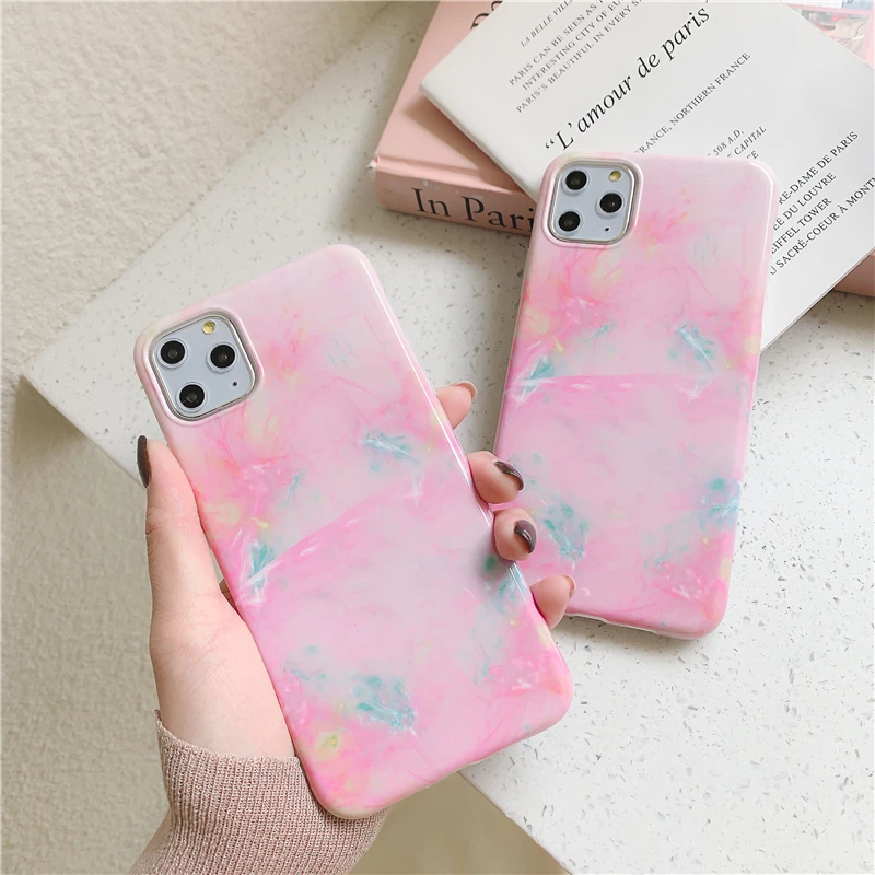 Роскошный Розовый Алмазный Мраморный чехол для телефона iphone 11 11Pro Max X 7 6S 6 8 Plus