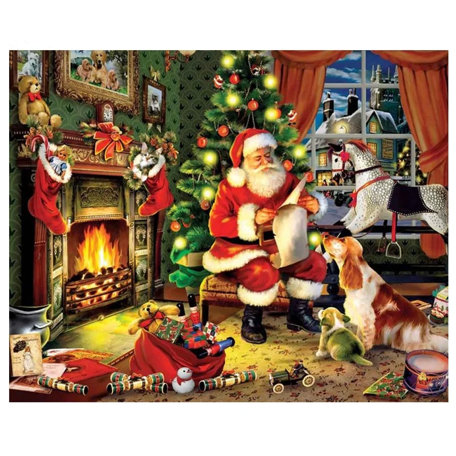 

Diamond Mosaic 100% drill DIY 5D Diamond Painting Cross Stitch Kits Santa Claus,fireplace,dog,Diamond Embroidery,christmas Decor