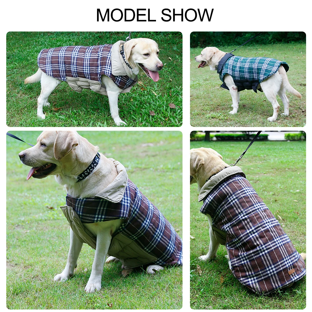Двусторонняя одежда для собак для маленьких и средних и больших собак, осенне-зимняя теплая куртка для собак, клетчатая одежда для домашних животных, пальто для собак, жилет для улицы с мопсами