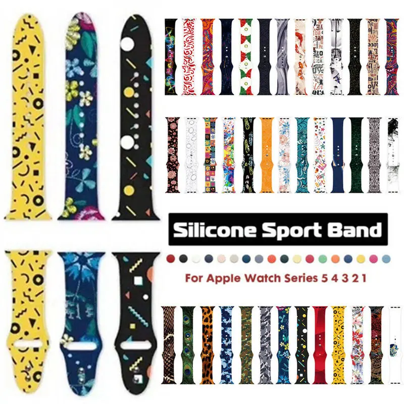 

Soft Silicone Sport Funny Printed Silicone Band for Apple Watch Series 5 4 3 2 1 Wrist Bracelet Strap for IWatch Band 40mm 44mm