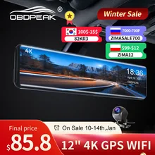 OBDPEAK – enregistreur vidéo de voiture H6 4K, 12 pouces, miroir de recul, Dvr IMX415, caméra de tableau de bord 3840x2160P avec GPS, Vision nocturne, caméra de recul