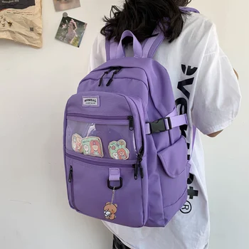 

Oxford Waterproof Women Backpack College Style Pure Color Schoolbag For Teenage Girls Cute Casual Travel Backpack Bookbag
