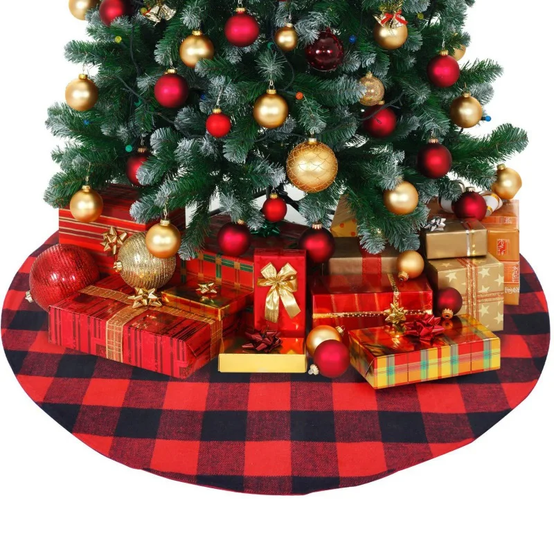 

47.2-Inch Large Sized Christmas Tree Skirt Red And Black Lattice Design Xmas Tree Apron Holiday Christmas Decoration For Tree