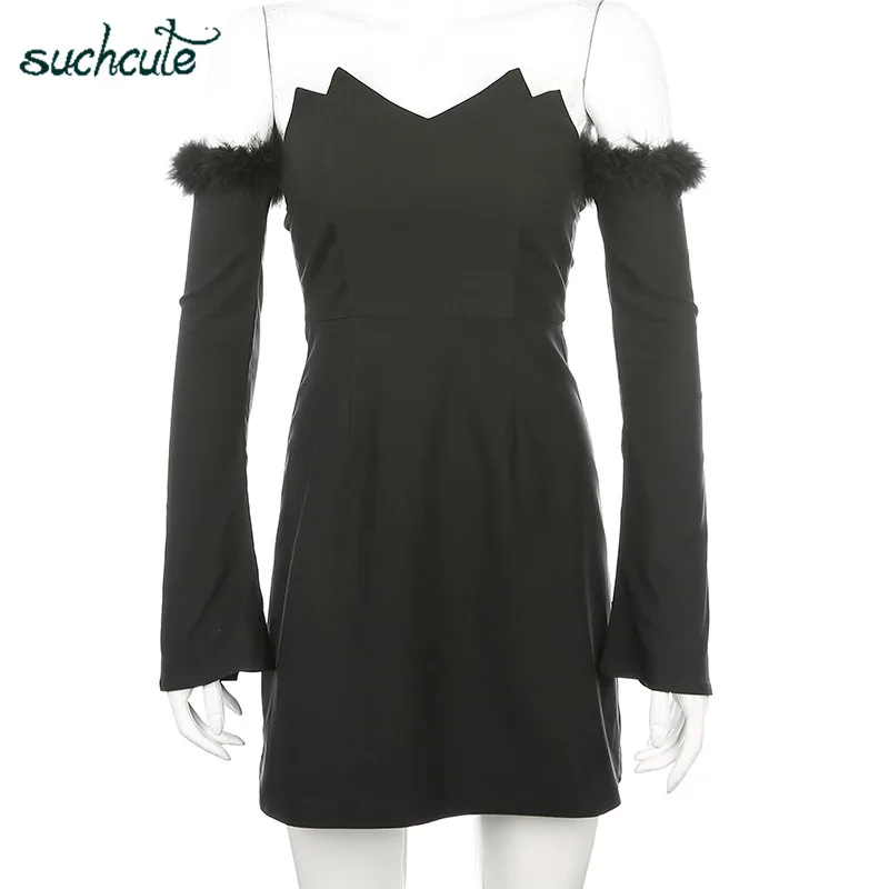 SUCHCUTE с открытыми плечами женское платье Modis лоскутное изделие осень зима 2019