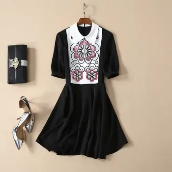 

HIGH QUALITY Newest Fashion 2020 Runway Dress Women's Sequined Color Block Dress