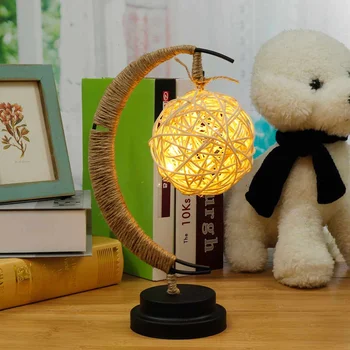 

3D Glowing Rattan Ball LED Night Lights Iron Moon Table Lamp 4 Color Christmas Party Baby Kids Bedroom Home Decor Holiday Gifts