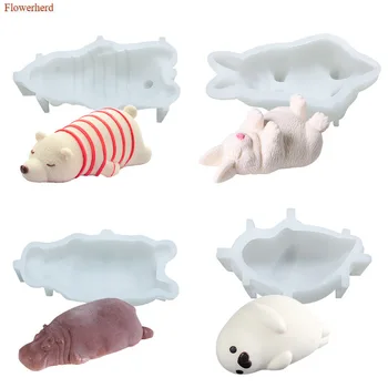 

New Cake Decorations Lovely Raccoon Hippo Seal Rabbit Fondant Cake Silicone Mold Mousse Cake Mold Ice Cream Chocolate Mould