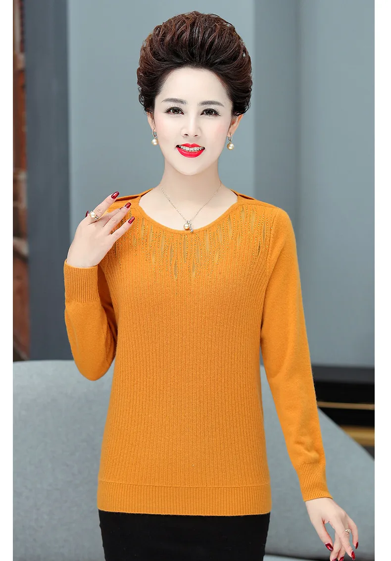 XJXKS All-match exquisite diamond women sweater autumn winter new plus size wool knitted sweater women pullover