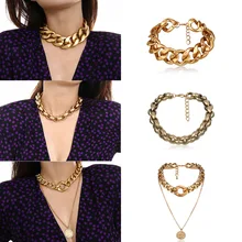 Fashion Gold Link Chain Necklace Hip Hop Jewelry Women's Punk Statement Chunky Choker Exaggerated Charm Female Accessories ZA