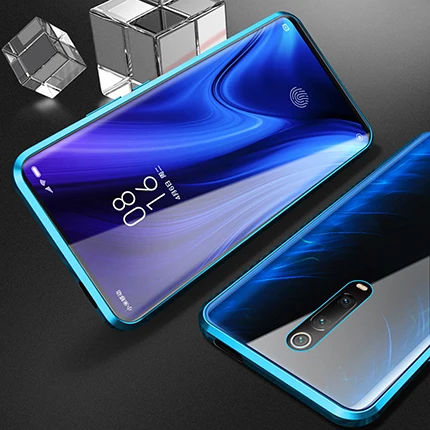 Синий 360 полный охват закаленное Стекло чехол Магнитный чехол для XIAOMI 9 9T 9SE CC9 CC9E XIAOMI8 REDMI K20 K20PRO - Цвет: Синий