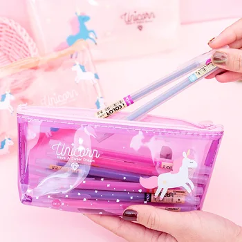 

Kawaii School Pencil Case Bags Cute Unicorn Pen Case Transparent Plastic Pencil Box Clear Pouch For Girls Boys Korean Stationery