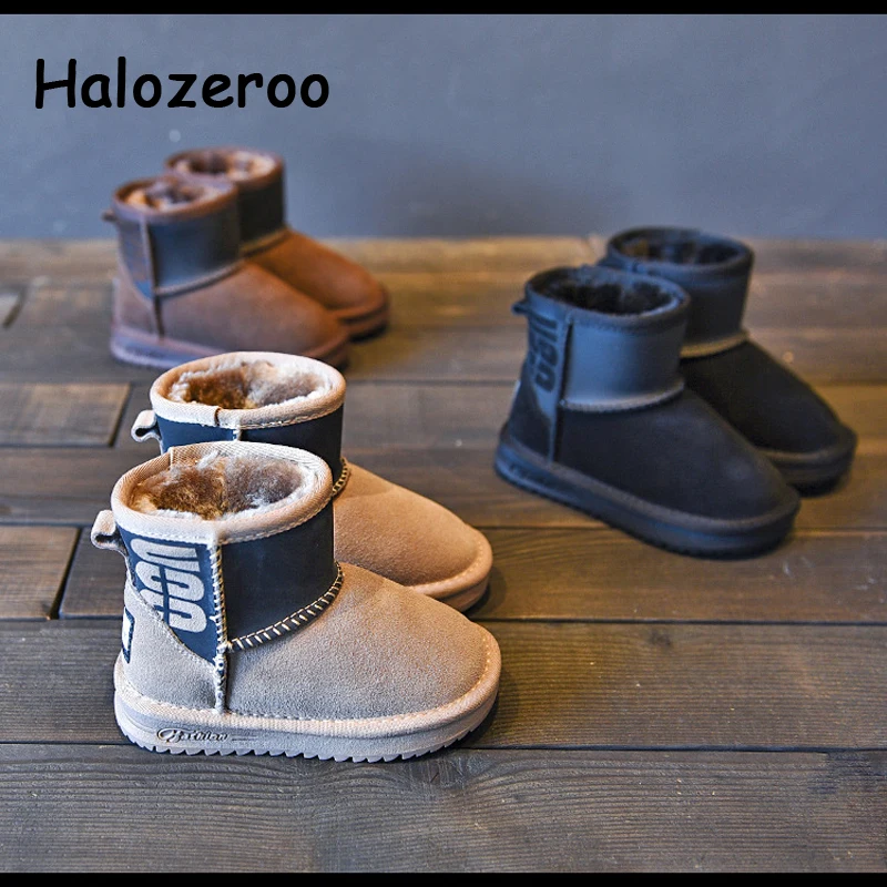 

New Winter Baby Girls Snow Boots Kids Ankle Boots Children Warm Black Shoes Boys Soft Brand Boots Fashion Genuine Leather Boots
