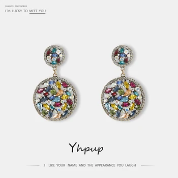 

Yhpup Trendy Luxury Rhinestone Crystal Round Geometric Dangle Earrings Temperament Statement Brincos for Women Party Gift 2019