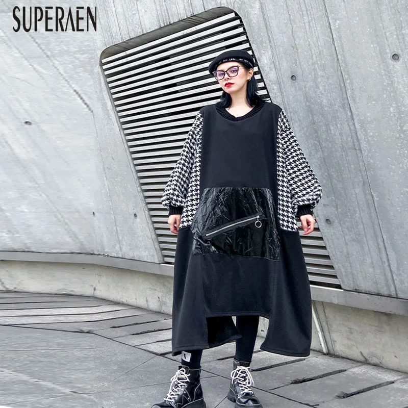 SuperAen с капюшоном, европейский длинный свитер для женщин, осень и зима, новинка, вельветовый плотный свитер для женщин, большие размеры, толстовки