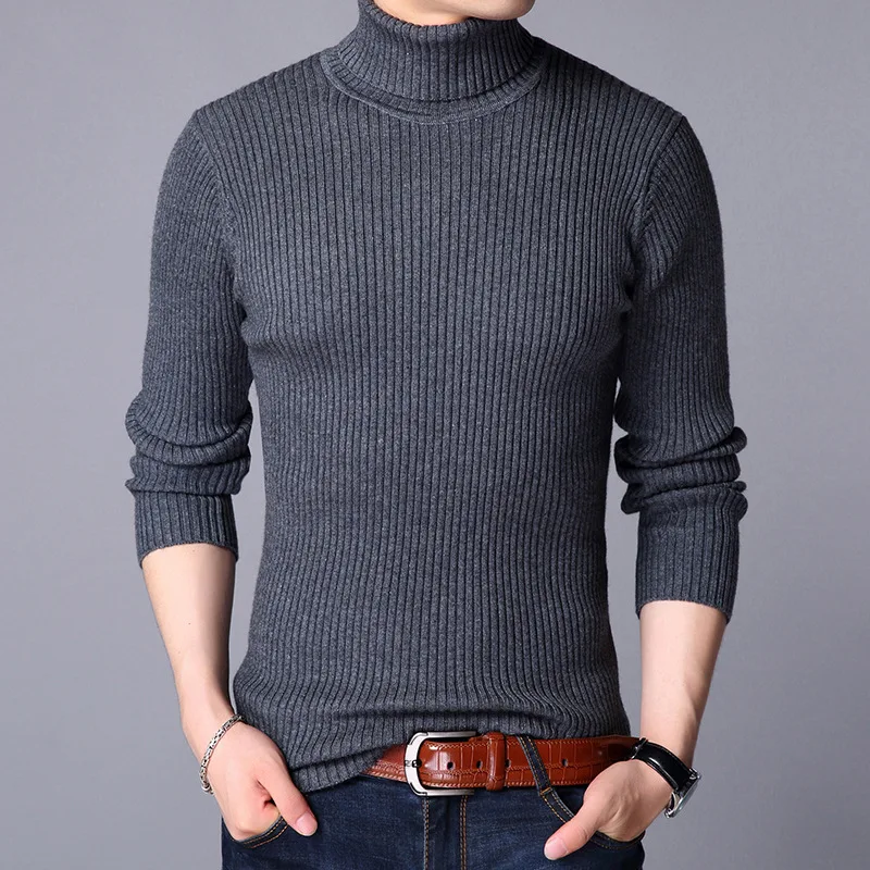 Mens Sweaters 2019 Autumn and Winter Men Turtleneck Sweater Solid Color Pull-on Bottoming Sweater Thick Warm Plus Size Sweater
