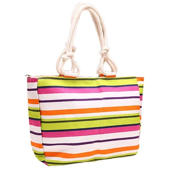 

QZUnique Women's Stripe Style Durable Waterproof Easy Clean Canvas Full Zipper Closure Tote Bag Lunch Bag Handbag Diaper Bag
