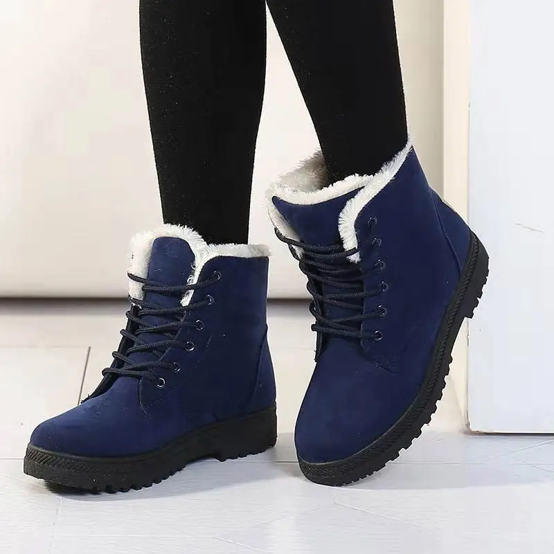Women Winter Snow Boots Warm Flat Plus Size Platform Lace Up Ladies Women's Shoes New Flock Fur Suede Ankle Boots Female