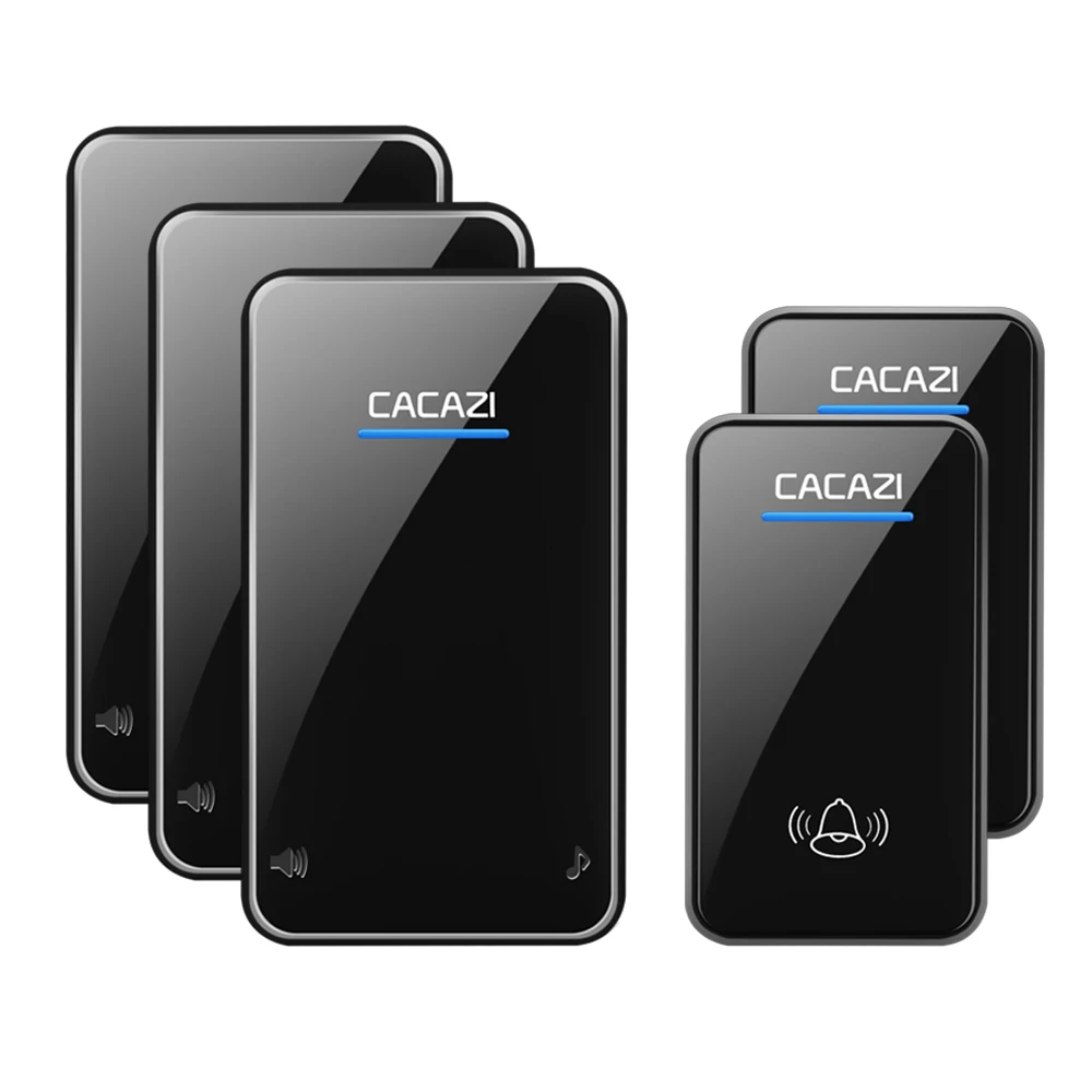 2 button 3 receiver Беспроводной дверной звонок CACAZI, водонепроницаемый, умный, 300 м, пульт дистанционного управления, светодиодный, кнопка, передатчик, домашний звонок, 48 колокольчиков, 6 громкости, США, ЕС, Великобритания, вилка - Цвет: 2 button 3 receiver