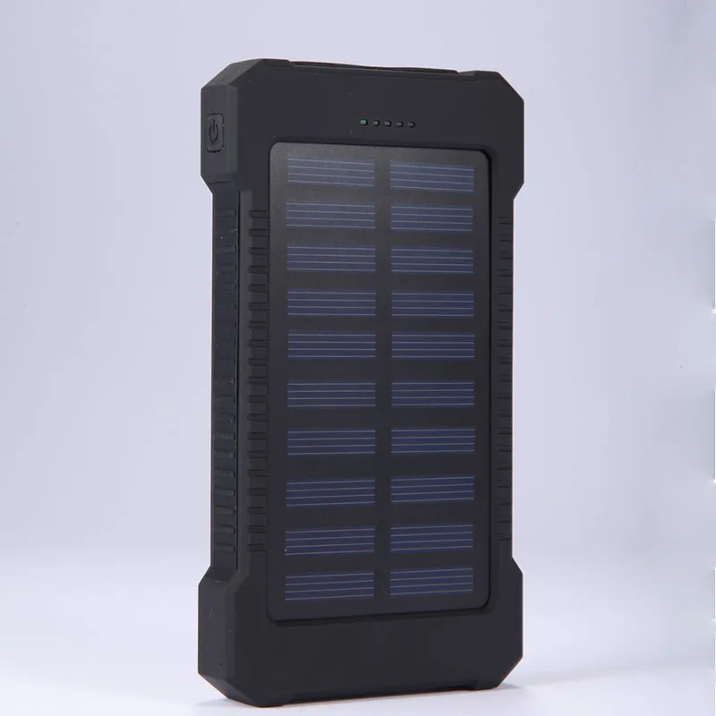 Solar Panel Power Bank 20000mAh Waterproof Emergency Portable Charging Bank External Battery Powerbank For Xiaomi MI iPhone - Цвет: Черный