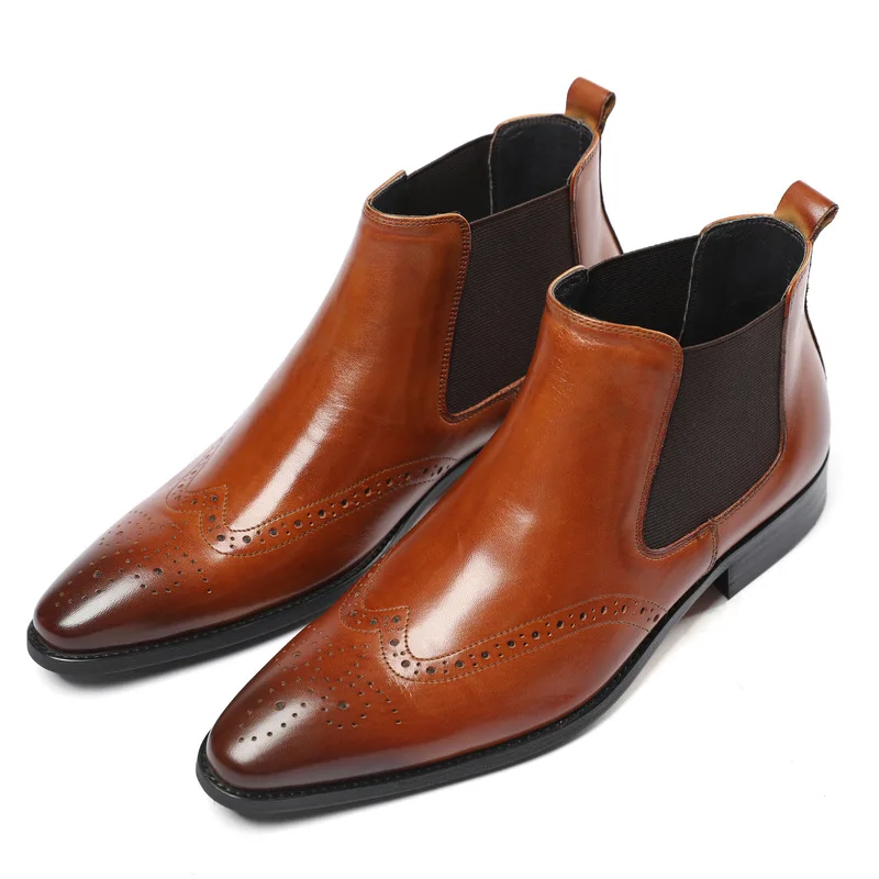 

High Top Men Leather Boots Bota Masculina Pointed-Toe Botines Hombre Leather Shoes Work Botas Hombre Black Brown Work Shoes
