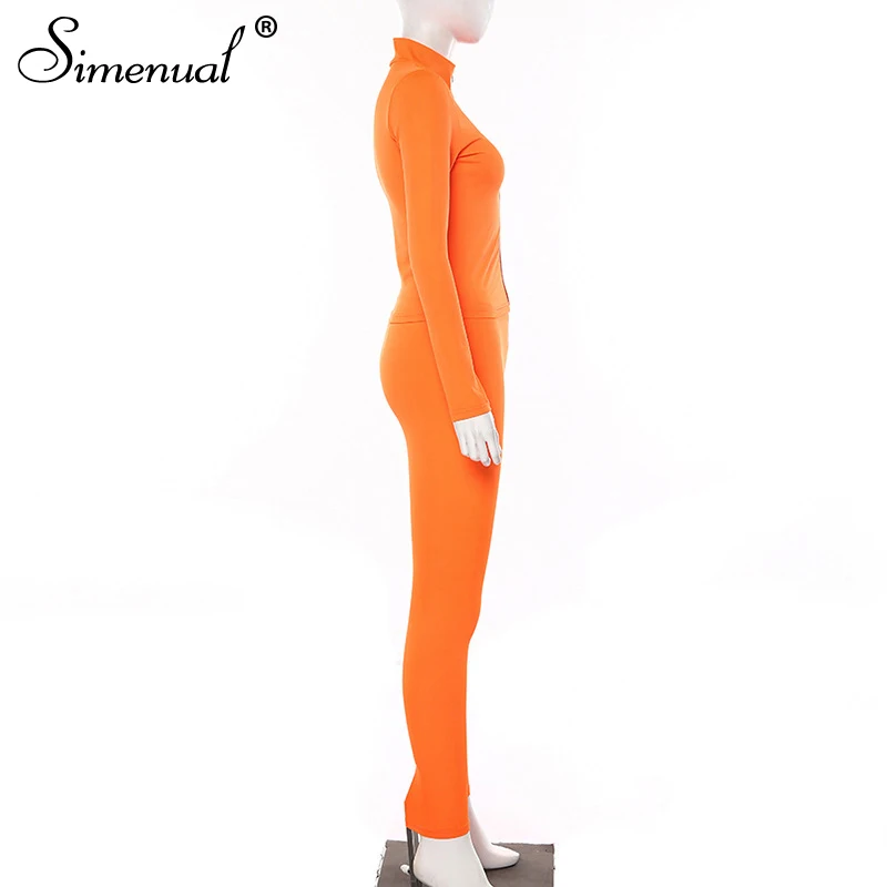 Simenual, неоновый цвет, спортивная одежда для фитнеса, комплект подходящей одежды для женщин, Повседневная модная одежда из 2 предметов, комплект из топа на молнии с длинными рукавами и штанов