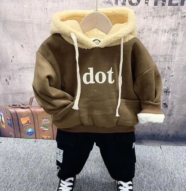 2pcs set Новинка года, зимний костюм с длинными рукавами для малышей Детская толстовка с капюшоном и плотные штаны комплекты для мальчиков комплекты одежды для малышей, От 2 до 6 лет - Цвет: 2pcs set