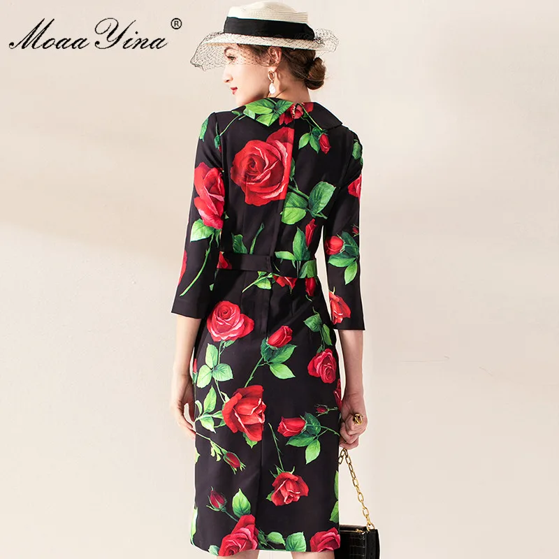 MoaaYina модное дизайнерское платье Весна Лето Женское платье цветочный принт тонкая посылка ягодицы сексуальные элегантные подиумные платья