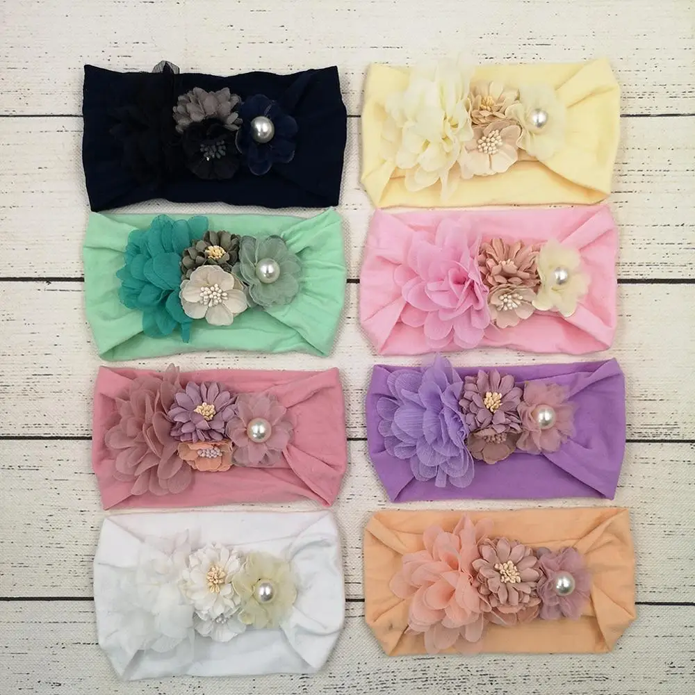 

Pearl Turban Headband Baby Girls Flower Headwraps Vintage Newborn Photography Props Soft Diademas Hair Accessories Baby Headband