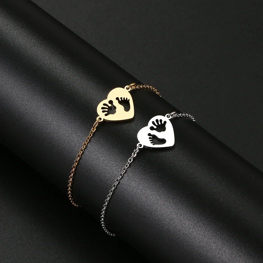 Stainless Steel Bracelets Baby Handprints Footprints Fashion Chain Charm Bracelet For Women Jewelry Party Friend Baby Best Gift - Image 5