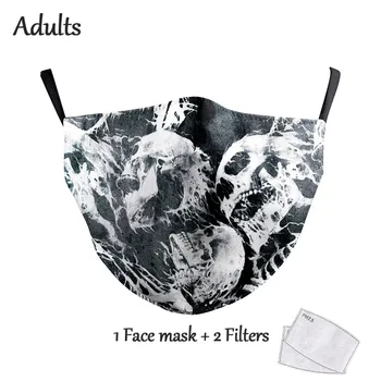 

1 PCS Horror Skull Print Face Adult Masks Reusable Washable Mask Fabric PM2.5 Filters Dust Masks Half Face Mouth-Muffle