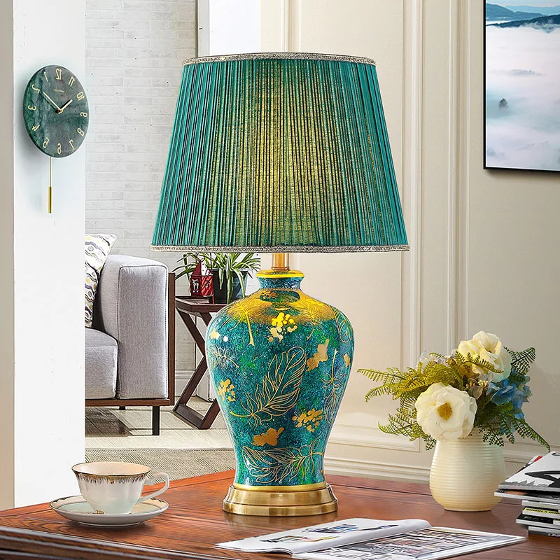 40x68cm American Retro Green Ceramic Table Lamp For Bedroom Living Room