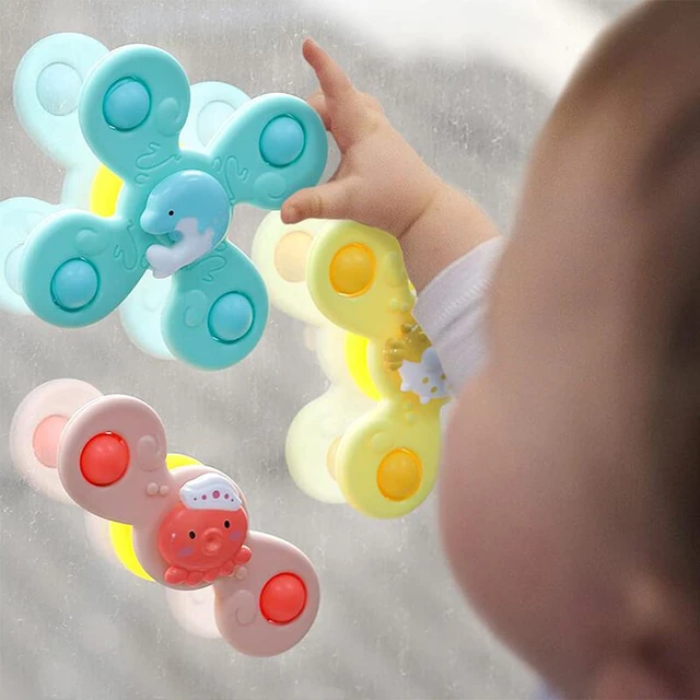 Lot de 3 jouets rotatifs à ventouse pour garçon et fille de 1 à 2 ans -  Toupies - Jouets pour tout-petits âgés de 1 à 2 ans - Cadeau d'anniversaire  pour