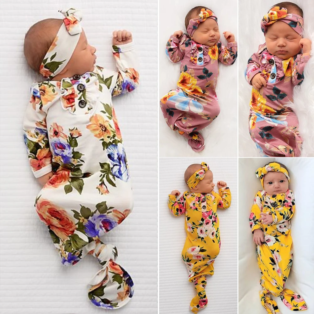 Lovely Baby Girl Flowers Sleeping Bags Headband Sets Swaddle Warp Blanket Cotton Clothing Newborn Baby Sets 0-6Months