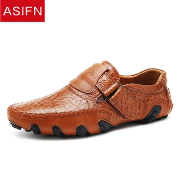 

ASIFN Men Genuine Leather Shoes Handmade Casual Style Men's Flats Luxury Brand Loafers Male Soft Driving Slip on Moccasins