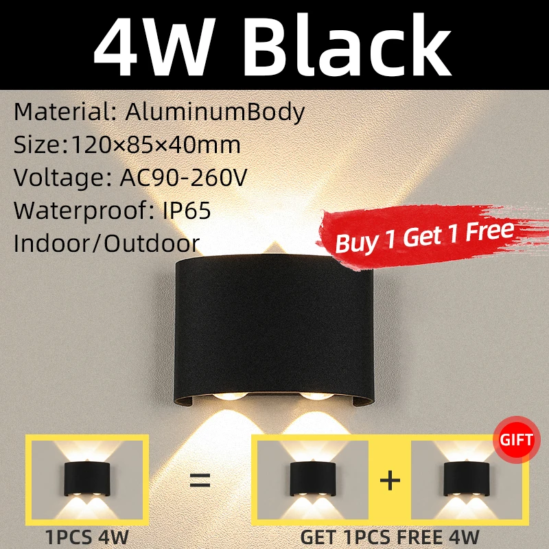 LED Wall Lamps IP65 Waterproof Indoor Outdoor Lighting Aluminum Wall Light For Home Bedroom Bedside Living Room Led Garden Porch black wall lights Wall Lamps