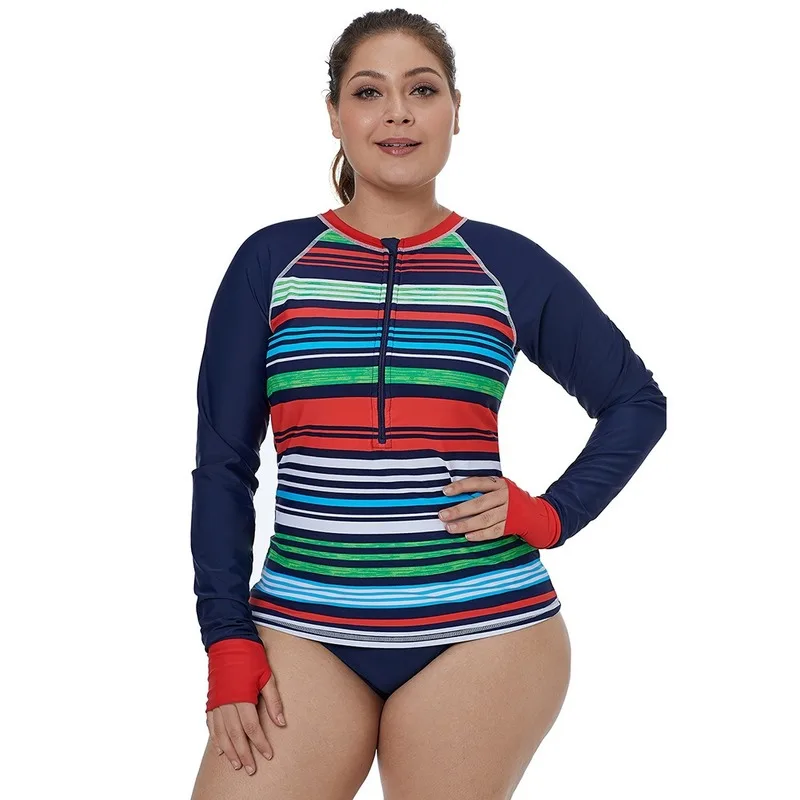 

Women Swimsuit Diving Surfing Swimming Rashguard Swimwear Long Sleeve Rash Guard Surfing Top Striped Quick-drying Beach Wear