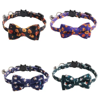 

Pet Halloween Decorative Collar Halloween Series Pumpkin Ghost Cat Dog Collar Adjustable Puppy Seatbelt Buckle Cats Bowknot