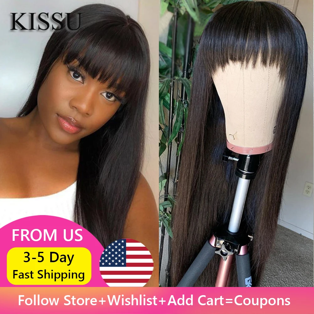 

Machine Made Sew In Wig Human Hair Straight Wig Peruvian Straight Wig With Bang Natural Color For Women Glueless Wigs Long Wig