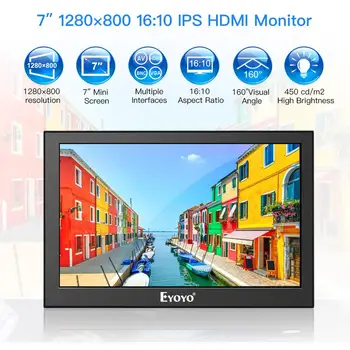 

Eyoyo EM07H 7 Inch Mini IPS 1280x800 LCD Monitor PC Computer Screen HDMI industrial Security Screen Display With VGA AV BNC