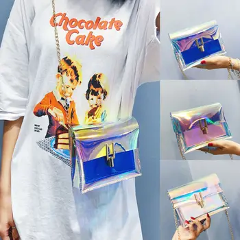 

Women PVC Holographic Transparent Clear Shoulder Bag Tote Hologram Handbag Purse