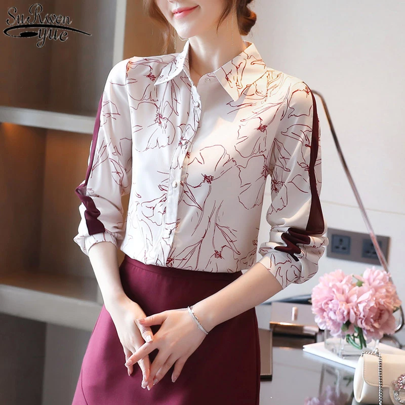 long sleeve print chiffon women blouse shirt Fashion women blouses 2020 blusas feminine blouses OL blouse women tops Z0001 40
