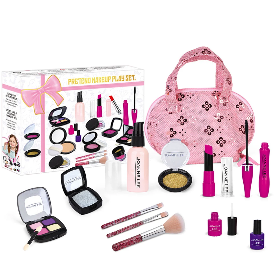 

12Pcs Children Pretend Play Simulation Cosmetic Makeup Toys With Sequined Handbag
