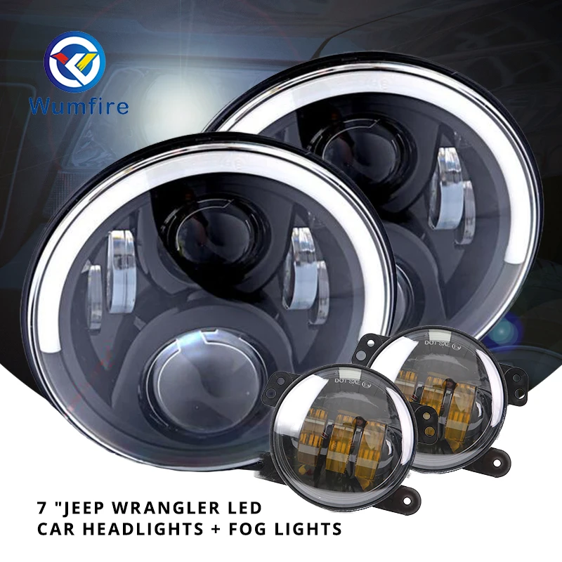 2PCS 7&quot Car Headlights Round LED DOT Universal Headlamp Led Headlight with Fog Lights for Truck/Jeep Wrangler | Автомобили и