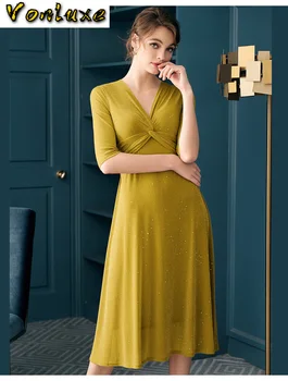 

2020 New Arrival Summer Autumn Sexy V Neck Party Night Women Sequin Elegant Office Lady Midi Dress Vestidos Female