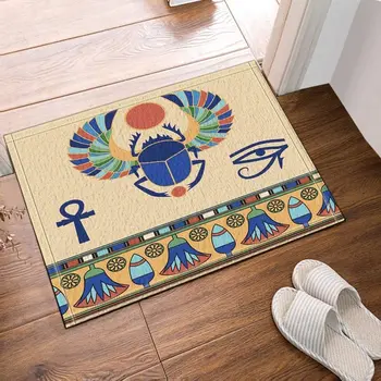 

Vector Illustration Scarab Decor Egyptian Pattern Bath Rugs Non-Slip Floor Entryways Outdoor Indoor Front Door Mat,60X40CM Inche